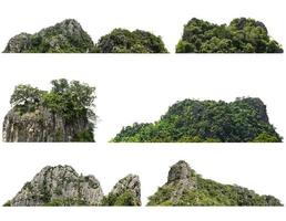 collection rock mountain hill avec forêt verte isoler sur fond blanc photo