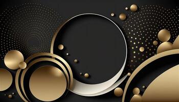 élégant et moderne noir abstrait Contexte avec noir et d'or cercles. ai généré photo