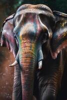 Indien l'éléphant avec coloré peindre pendant Holi photo