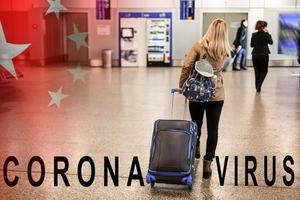 corona virus, femme à le aéroport, virus propager concept photo