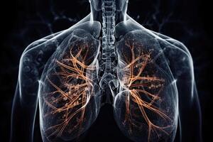 Humain poumons sur foncé arrière-plan, interne organe pour respiration.générative ai photo