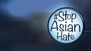 Texte du hashtag avec les mots arrêter la haine asiatique sur une étiquette, concept pour appeler la communauté internationale à cesser de blesser et de haïr les asiatiques rendu 3d photo