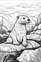 coloration livre page. dessin animé animaux pour enfants, loutre. génératif ai photo