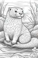 coloration livre page. dessin animé animaux pour enfants, loutre. génératif ai photo