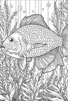 mignonne poisson coloration page pour enfants. noir et blanche. génératif ai photo