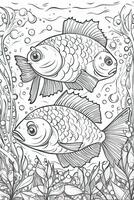 mignonne poisson coloration page pour enfants. noir et blanche. génératif ai photo