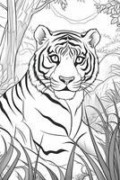 coloration livre page. dessin animé animaux pour enfants, tigre. génératif ai photo