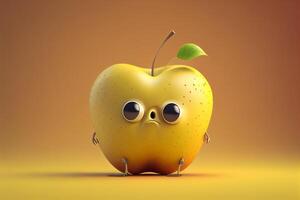 marrant Pomme avec yeux et bouche, 3d illustration génératif ai photo