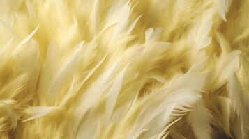 génératif ai, magnifique lumière Jaune fermer plumes, photoréaliste Contexte. petit duveteux Jaune plumes au hasard épars formant photo