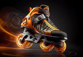 moderne rouleau patins sur une noir Contexte. 3d le rendu. génératif ai photo