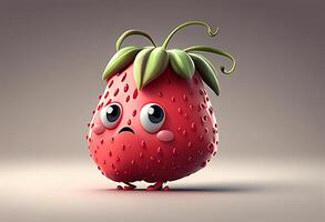 fraise personnage avec smiley affronter. 3d illustration. génératif ai photo