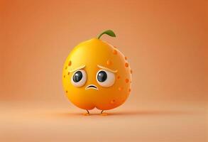 dessin animé citron personnage sur une Orange Contexte. 3d le rendu. génératif ai photo