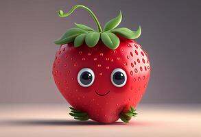 fraise personnage avec smiley affronter. 3d illustration. génératif ai photo