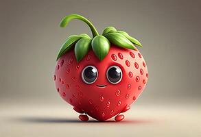 fraise personnage avec smiley affronter. 3d illustration. génératif ai photo