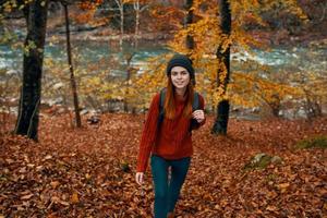 femme promeneur Voyage forêt l'automne marcher actif loisir photo