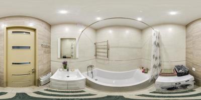 blanc sans couture 360 hdri panorama dans intérieur de coûteux salle de bains dans moderne plat appartements avec lavabo dans équirectangulaire projection avec zénith et nadir. vr ar contenu photo