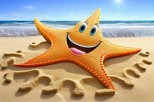 illustration de une étoile de mer sur le sable, génératif ai photo