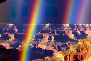 illustration de grandiose canyon avec une arc en ciel photo