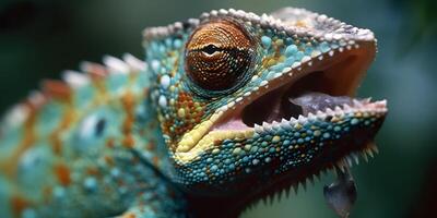 caméléon proche en haut. fond d'écran. ai généré photo