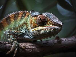 caméléon proche en haut. fond d'écran. ai généré photo