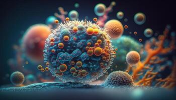 les bactéries et virus cellules monde en dessous de le microscope établi avec génératif ai La technologie photo