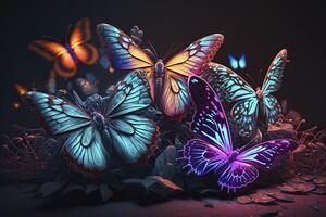 papillons, néon couleurs. génératif ai. photo