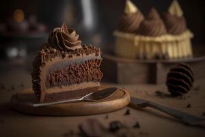 une pièce de Chocolat gâteau. génératif ai. photo