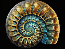 ammonite fossile Contexte établi avec génératif ai La technologie photo