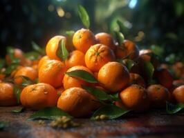 magnifique biologique Contexte de fraîchement choisi mandarines établi avec génératif ai La technologie photo