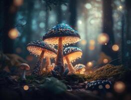 fantaisie champignon paysage dans le forêt établi avec génératif ai La technologie photo