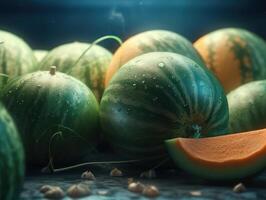 magnifique biologique Contexte de fraîchement choisi melons établi avec génératif ai La technologie photo