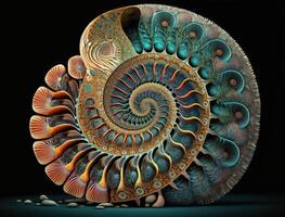 ammonite fossile Contexte établi avec génératif ai La technologie photo