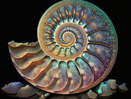 ammonite fossile Contexte établi avec génératif ai La technologie photo