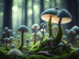 fantaisie champignon paysage dans le forêt établi avec génératif ai La technologie photo