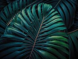 abstrait vert tropical banane et monstera feuilles Contexte établi avec génératif ai La technologie photo