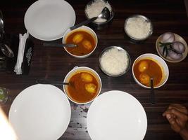 traditionnel nourriture de bangladesh est riz et curry photo