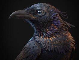 coloré fermer portrait de mal corbeau corbeau avec Oriental ornement éléments Halloween Contexte génératif ai La technologie photo