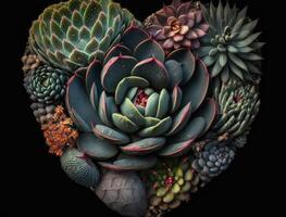 vert cœur fabriqué par divers plantes succulentes environnement protection concept établi avec génératif ai La technologie photo