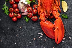 Frais Homard Fruit de mer produit repas nourriture casse-croûte sur le table copie espace nourriture Contexte rustique Haut vue photo