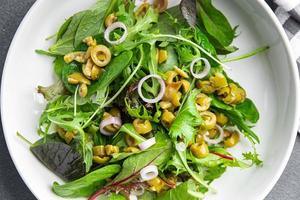 salade olive vert mélanger salade feuilles légume plat repas nourriture casse-croûte sur le table copie espace nourriture Contexte rustique Haut vue photo