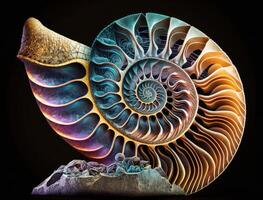 ammonite fossile Contexte établi avec génératif ai La technologie photo