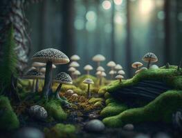 fantaisie champignon paysage dans le forêt établi avec génératif ai La technologie photo
