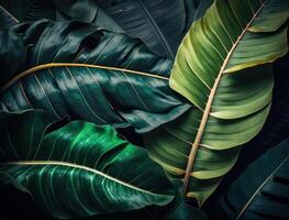 abstrait vert tropical banane et monstera feuilles Contexte établi avec génératif ai La technologie photo