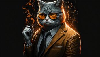 mafia chat portant une costume et lunettesai génératif photo