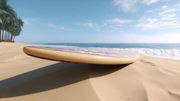 plage été tropical Voyage place surfant planche Contexte ai généré photo