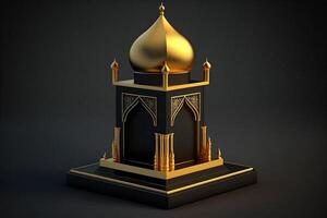 islamique Ramadan or et foncé mosquée sur noir plaine Célibataire objet Contexte fabriqué avec génératif ai photo