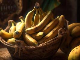 magnifique biologique Contexte de fraîchement choisi bananes établi avec génératif ai La technologie photo