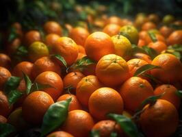 magnifique biologique Contexte de fraîchement choisi mandarines établi avec génératif ai La technologie photo