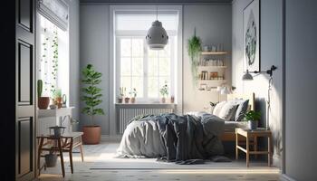 brillant confortable chambre dans scandinave style. génératif ai photo