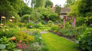 magnifique vert jardin. illustration ai génératif photo